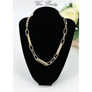 NEW Simulated Pearl Elongated Oval Link Chunky Chain Necklace Gold -A New Day